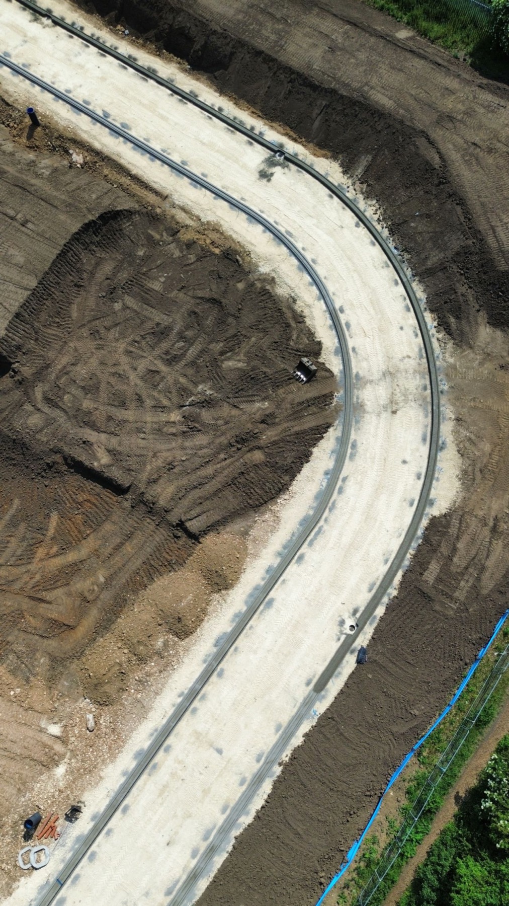 Drone view of a new road and kerb line under construction
